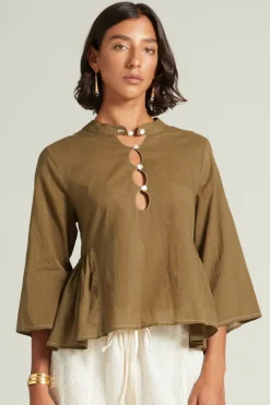 Chan Luu Tops^Anokhi Keyhole Blouse Dark Olive