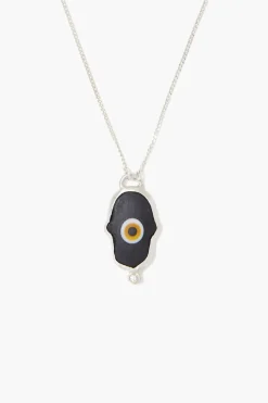 Chan Luu Necklaces^Black Hamsa Hand With Diamond Silver Necklace