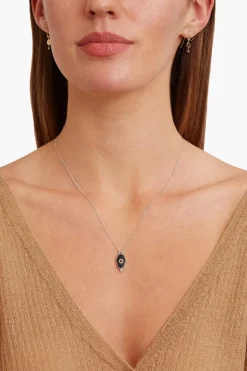 Chan Luu Necklaces^Black Hamsa Hand With Diamond Silver Necklace