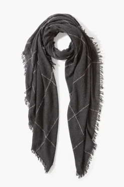 Chan Luu Scarves^Charcoal Windowpane Cashmere Scarf
