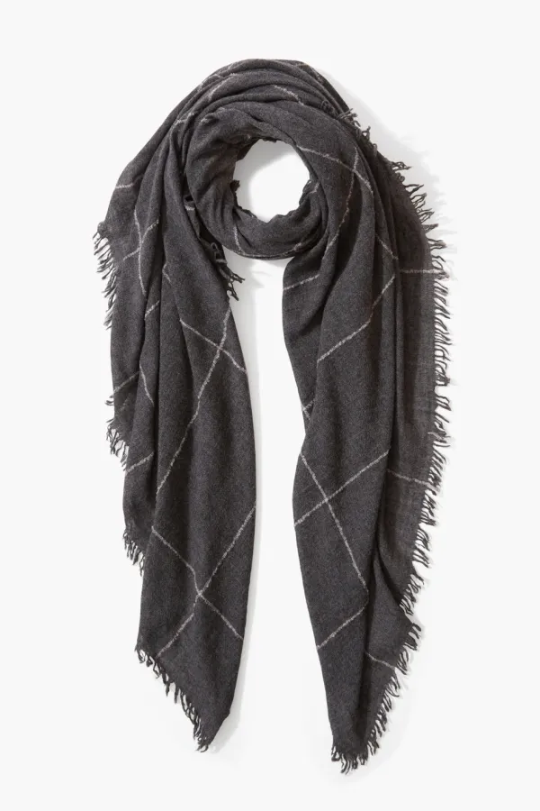 Chan Luu Scarves^Charcoal Windowpane Cashmere Scarf