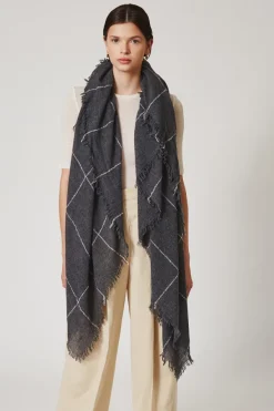 Chan Luu Scarves^Charcoal Windowpane Cashmere Scarf