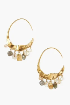 Chan Luu Earrings^Crescent Cream Pearl And Citrine Mix Gold Hoop Earrings