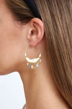 Chan Luu Earrings^Crescent Cream Pearl And Citrine Mix Gold Hoop Earrings