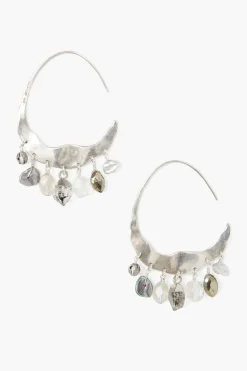 Chan Luu Earrings^Crescent Grey Pearl And Herkimer Mix Silver Hoop Earrings