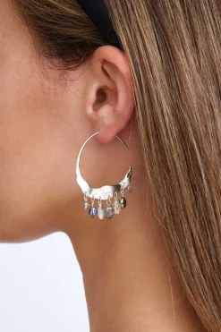 Chan Luu Earrings^Crescent Grey Pearl And Herkimer Mix Silver Hoop Earrings