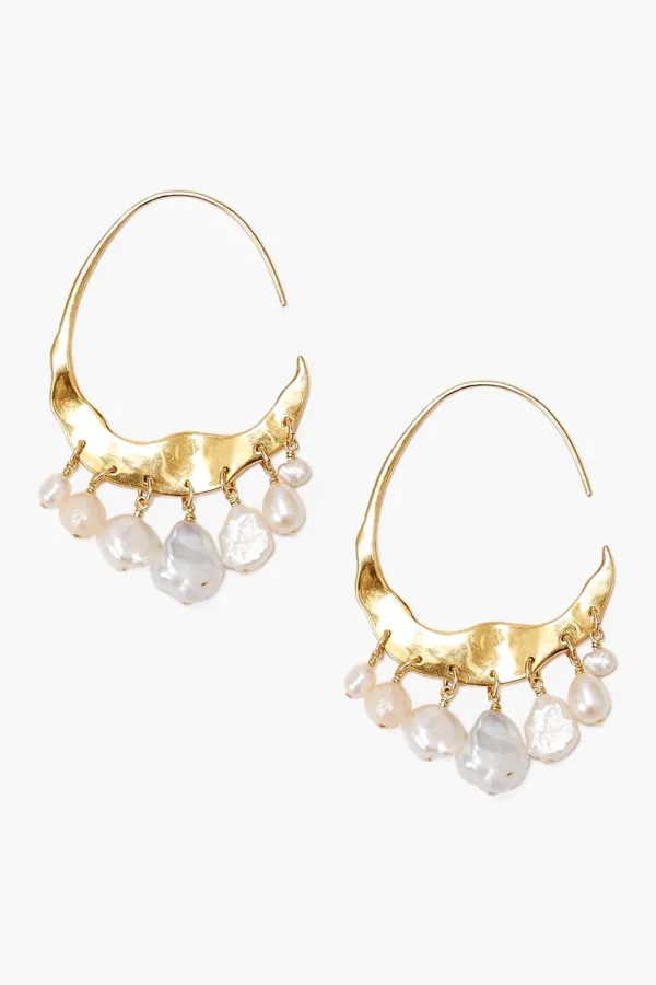Chan Luu Earrings^Crescent White Pearl And Gold Hoop Earrings
