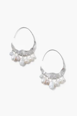 Chan Luu Earrings^Crescent White Pearl And Silver Hoop Earrings