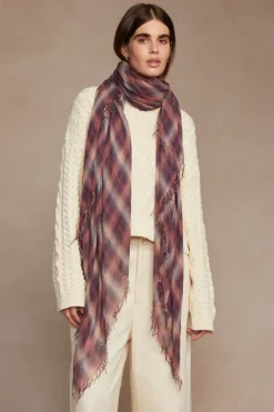 Chan Luu Scarves^Dark Sapphire Plaid Cashmere And Silk Scarf