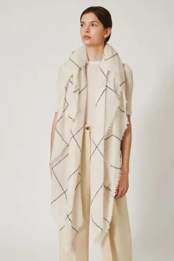 Chan Luu Scarves^Eggshell Windowpane Cashmere Scarf