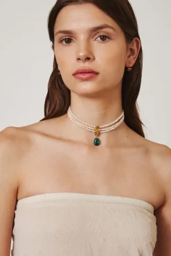 Chan Luu Necklaces^Emerald And Pearl Masquerade Choker