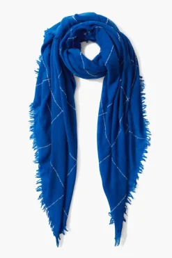 Chan Luu Scarves^Estate Blue Windowpane Cashmere Scarf