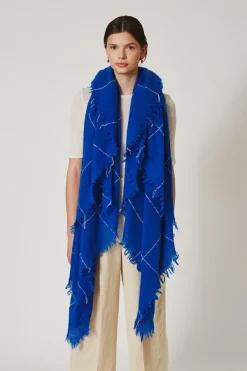 Chan Luu Scarves^Estate Blue Windowpane Cashmere Scarf