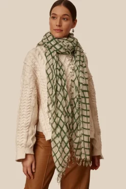 Chan Luu Scarves^Evergreen Windowpane Cashmere And Silk Scarf