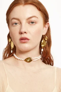 Chan Luu Earrings^Falling Leaf Earrings White Pearl