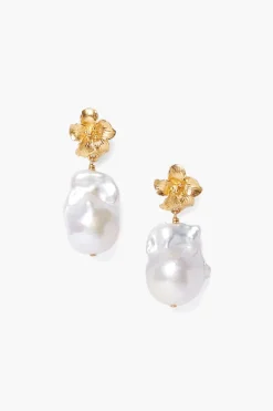 Chan Luu Earrings^Gold Hibiscus Pearl Drop Earrings