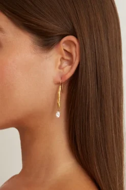 Chan Luu Earrings^Gold Wave Pearl Drop Earrings