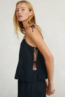 Chan Luu Tops^Grace Embroidered Top Navy