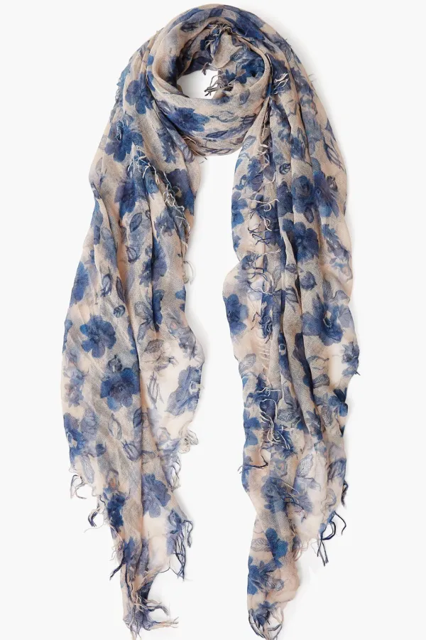 Chan Luu Scarves^Indigo Blue French Floral Cashmere And Silk Scarf