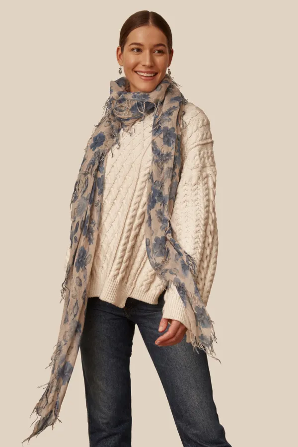 Chan Luu Scarves^Indigo Blue French Floral Cashmere And Silk Scarf