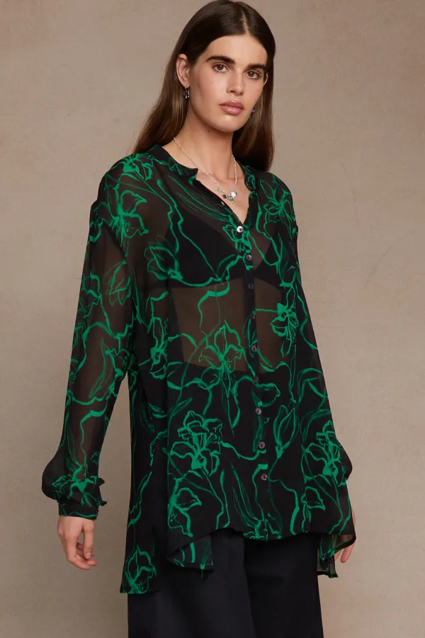 Chan Luu Tops^Jodie Floral Button Down Blouse Black