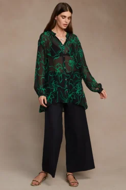 Chan Luu Tops^Jodie Floral Button Down Blouse Black