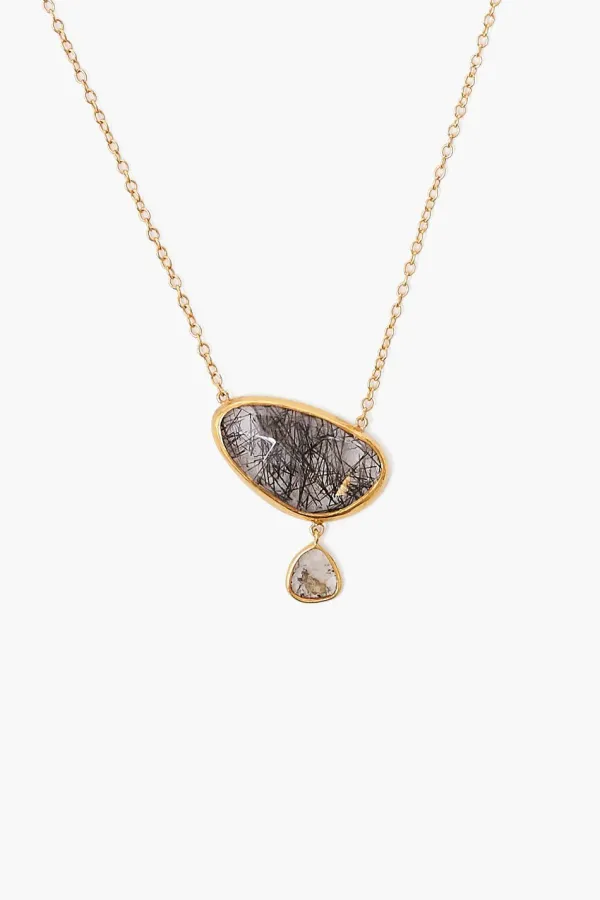 Chan Luu Necklaces^14K Black Tourmalated Quartz Diamond Drop Gold Cliff Necklace