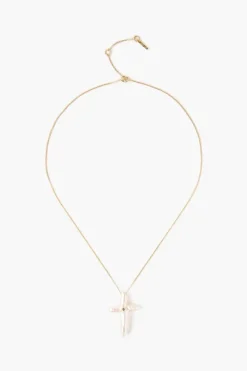 Chan Luu Necklaces^14K White Baroque Pearl Cross And Champagne Diamond Necklace