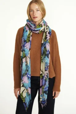 Chan Luu Scarves^Pageant Blue Floral Print Cashmere And Silk Scarf