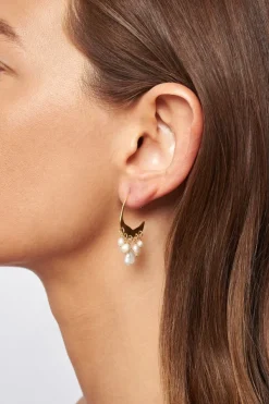 Chan Luu Earrings^Petite Crescent White Pearl And Gold Hoop Earrings