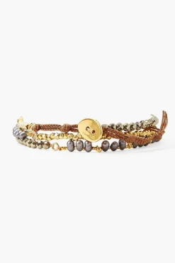 Chan Luu Bracelets^Pyrite And Grey Pearl Naked Wrap Bracelet