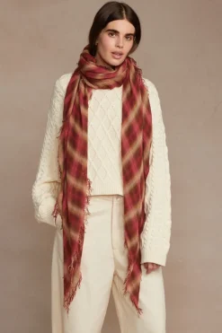 Chan Luu Scarves^Savvy Red Sapphire Plaid Cashmere And Silk Scarf