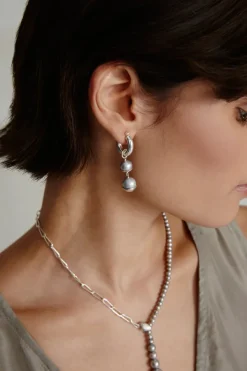 Chan Luu Earrings^Silver Dipped Tiered Hoop Earrings White Pearl