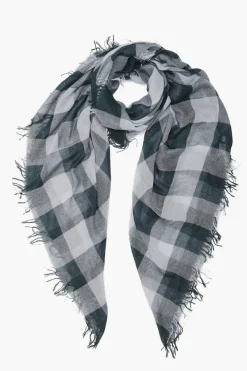 Chan Luu Scarves^Slate Gray And Green Gingham Cashmere And Silk Scarf