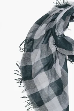 Chan Luu Scarves^Slate Gray And Green Gingham Cashmere And Silk Scarf